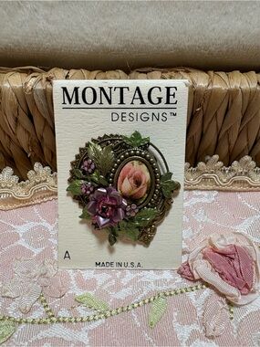 Montage Designs Floral Cameo Brooch NWT Made USA